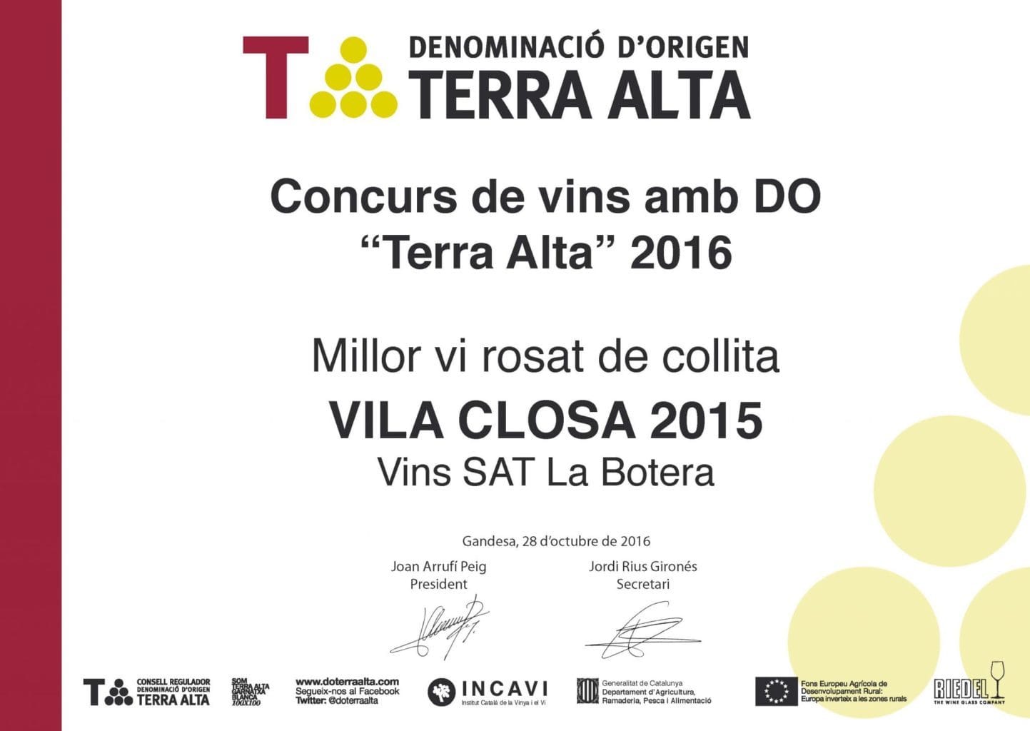 Concurs de Vins Amb “D.O. Terra Alta” 2016