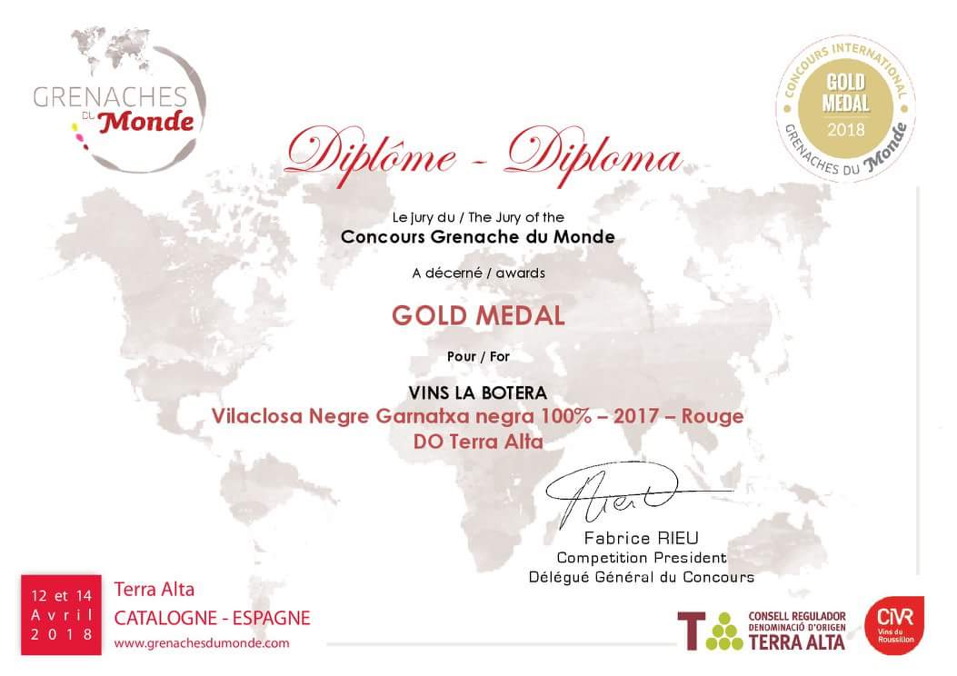 Vila-Closa Negre Wins Gold Medal at Grenaches du Monde 2017
